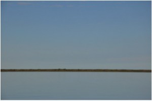 Indigirka river (foreground), floodplain (middle-ground) and for once a blue sky (background) close to Ayutun (Photo: M. Schaepman, July 26, 2013).