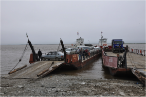 Ferry boats crossing the Lena river remain an adventure for us. Photo: G. Schaepman-Strub, July 2013.
