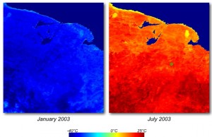 Land-surface temperature from MODIS sensor (Source: https://lpdaac.usgs.gov/products/modis_products_table/mod11a2)